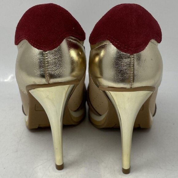 Steve Madden Blaik Pump – Gold-Tone, Beige & Red Leather, Velcro Strap, Size 7 - Picture 4 of 7